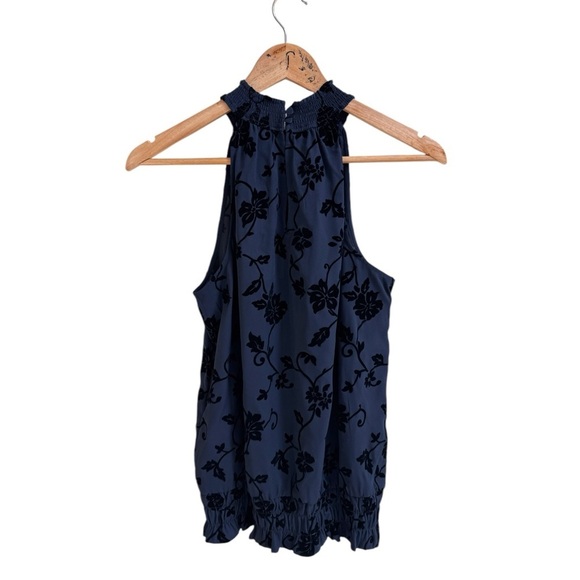 41 Hawthorn Blue Black Floral Sleeveless Halter Neckline Womens Size M Blouse - Picture 2 of 13